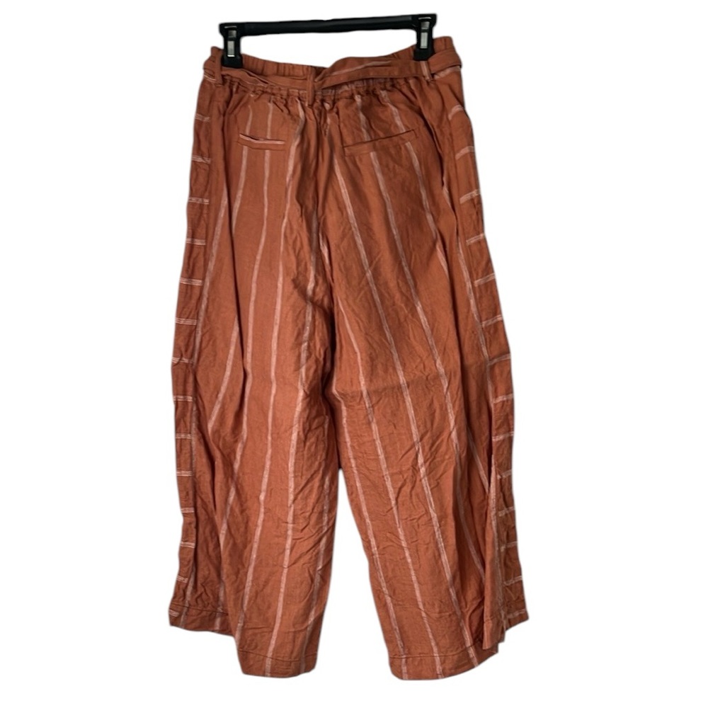 Anthropologie Portia Linen Wide Leg Stripe Pants Belted Burnt Orange - Picture 5 of 5